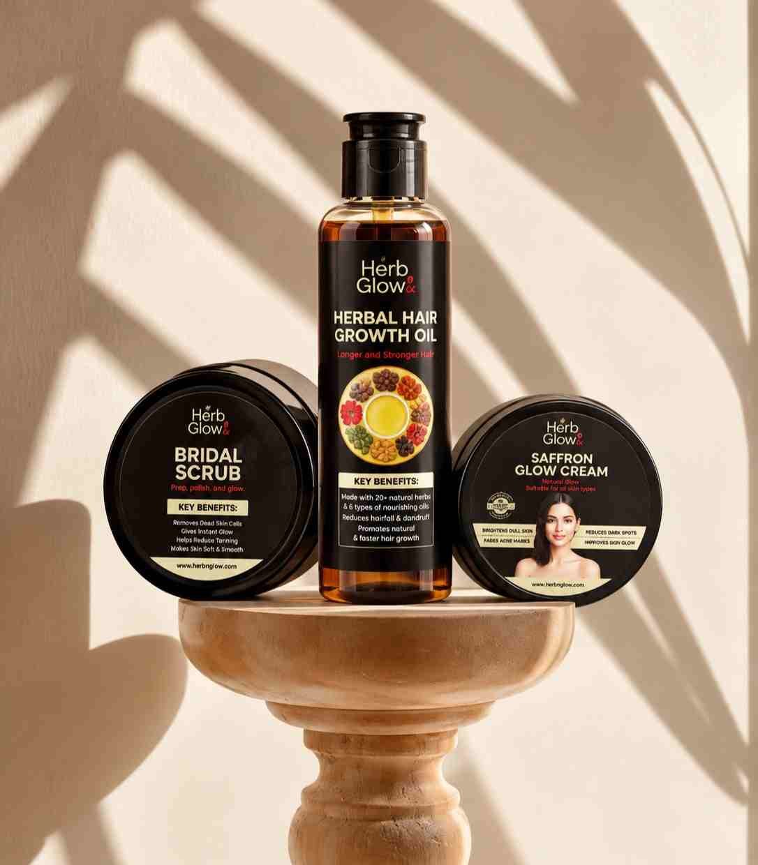 Glow and Grow Bundle – herbal hair oil and saffron glow cream set by Herb & Glow