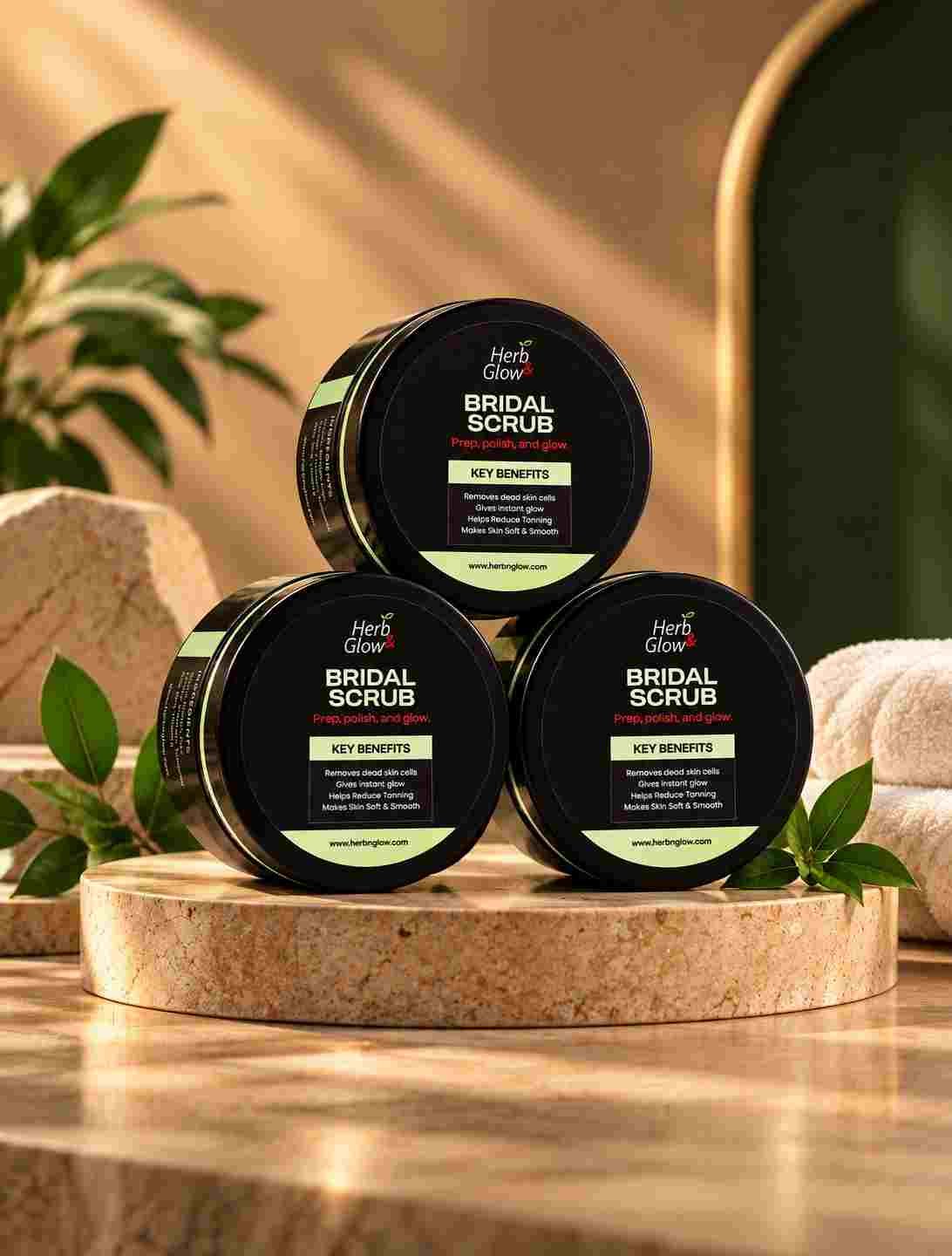 Triple Bridal Glow Bundle – three jars of Herb & Glow bridal scrub for wedding-ready skin